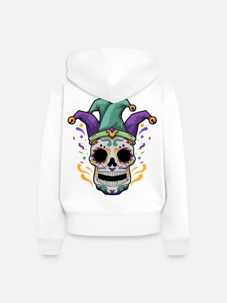 Mardi Gras Totenkopf - Frauen Premium Bio Zip Hoodie - Weiß