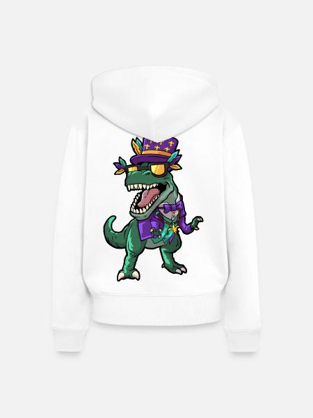 Mardi Gras Dino - Frauen Premium Bio Zip Hoodie - Weiß