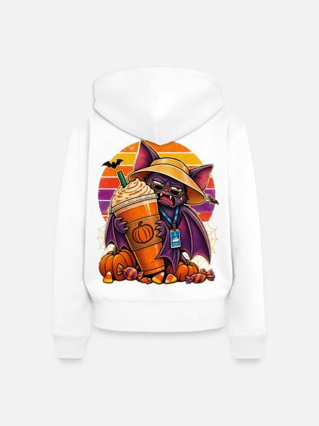 Halloween Kreuzfahrt Fledermaus mit Latte - Frauen Premium Bio Zip Hoodie - Weiß
