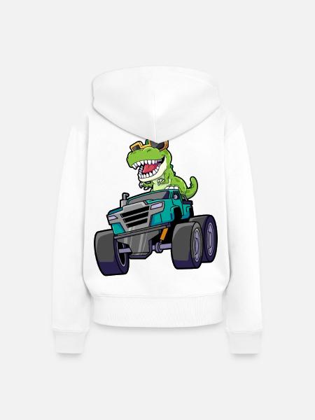 Monstertruck Dinosaurier - Frauen Premium Bio Zip Hoodie - Weiß
