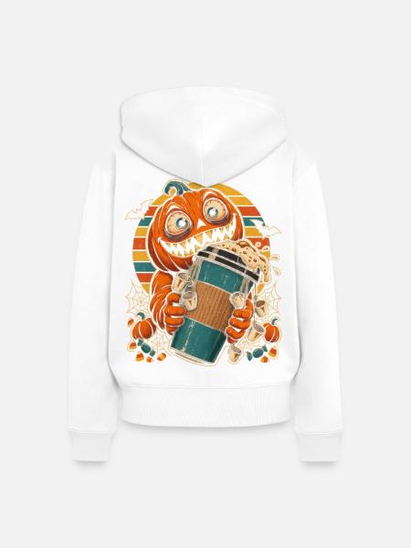 Halloween-Kürbis Kaffeejunkie im Retro-Stil - Frauen Premium Bio Zip Hoodie - Weiß