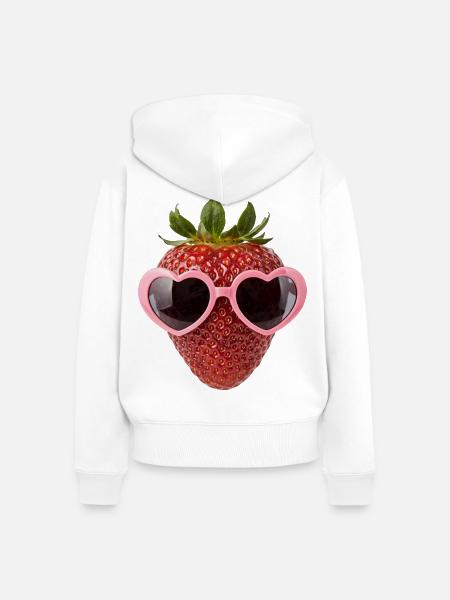 Erdbeere mit Herz Sonnenbrille lustig - Frauen Premium Bio Zip Hoodie - Weiß