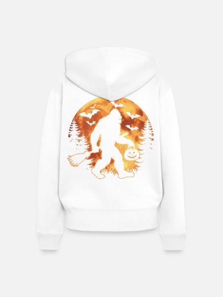 Bigfoot Halloween-Mond und Fledermäuse - Frauen Premium Bio Zip Hoodie - Weiß