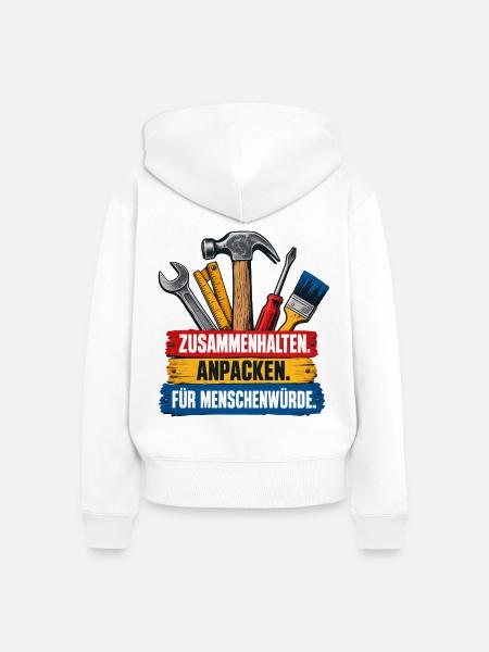 Handwerker gegen Ausgrenzung Statement Outfit - Frauen Premium Bio Zip Hoodie - Weiß