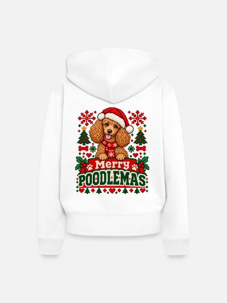 Pudel - Weihnachtsmotiv in Strickoptik - Frauen Premium Bio Zip Hoodie - Weiß