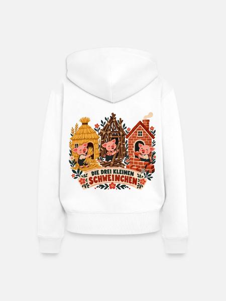 Drei Schweinchen Märchenhaus - Frauen Premium Bio Zip Hoodie - Weiß