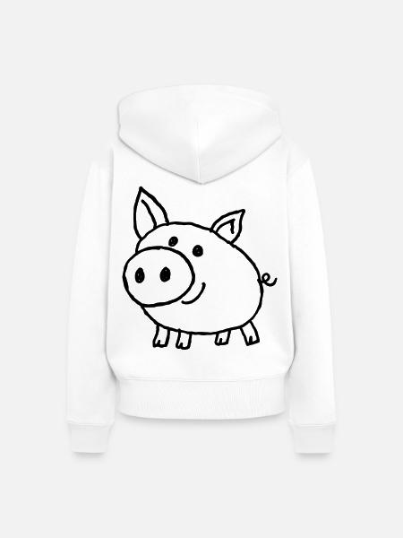 Fröhliches Schwein in naiver Zeichenkunst - Frauen Premium Bio Zip Hoodie - Weiß