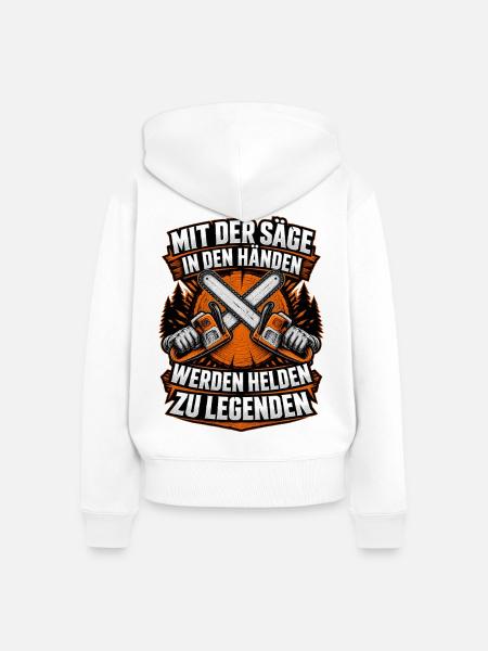 Sägehelden im Wald - Frauen Premium Bio Zip Hoodie - Weiß