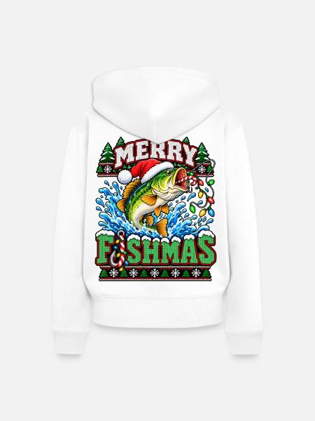 Fischmas Weihnacht: Springender Fisch - Frauen Premium Bio Zip Hoodie - Weiß