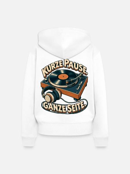 Kurze Pause Ganze Seite Vinylturntable - Frauen Premium Bio Zip Hoodie - Weiß