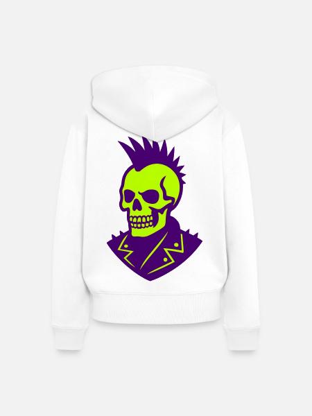 Punk Skull Illustration auf Neon - Frauen Premium Bio Zip Hoodie - Weiß