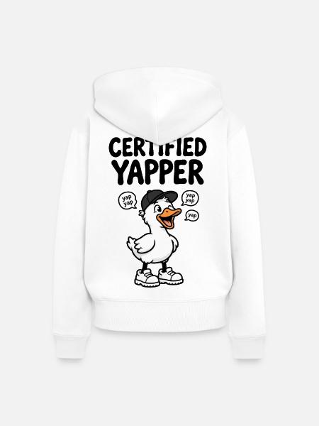 Lustige Ente als quasselnder Yapper - Frauen Premium Bio Zip Hoodie - Weiß