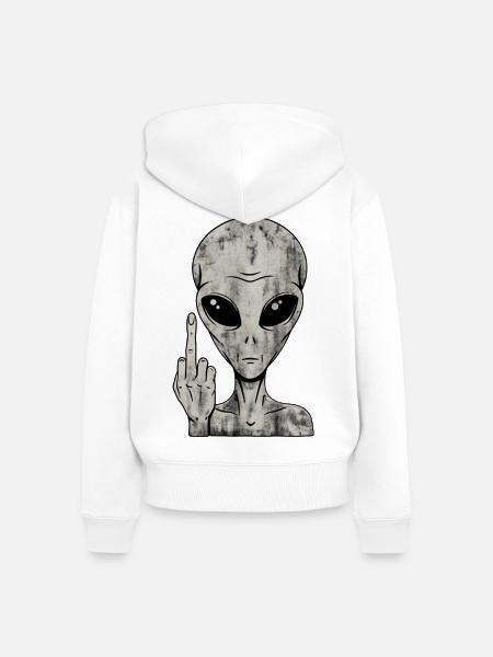 Alien Fuck Off – Mittelfinger - Frauen Premium Bio Zip Hoodie - Weiß