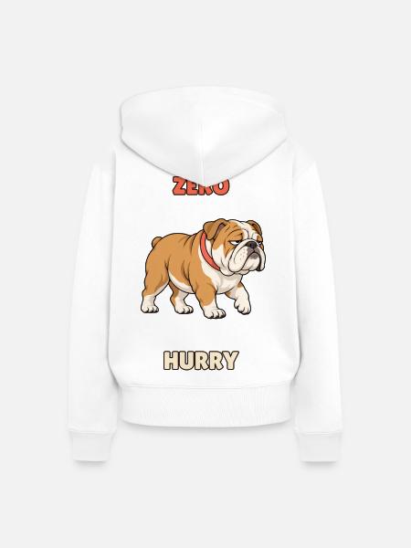 Zero Hurry – Fauler Bulldoggen-Humor - Frauen Premium Bio Zip Hoodie - Weiß