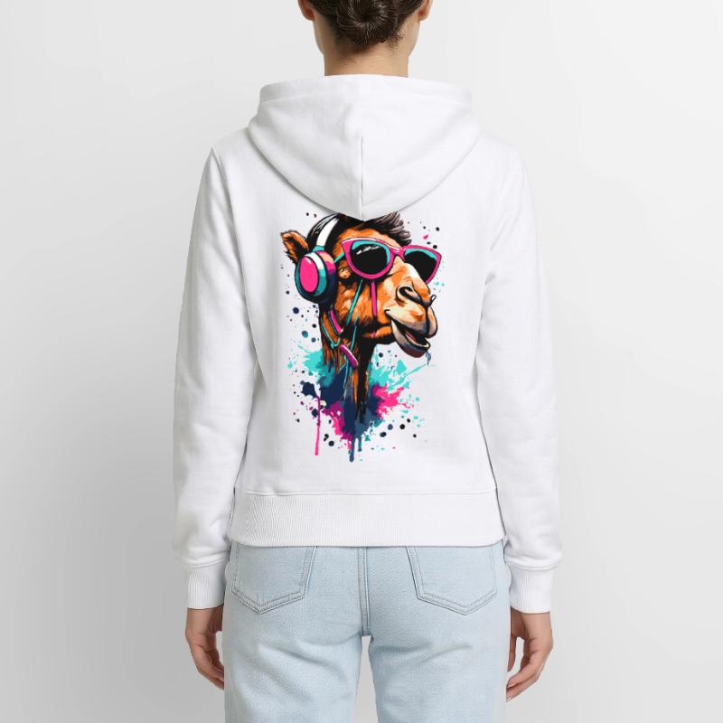 Kamel Dromedar Farbenfroh mit Kopfhörer - DJ Kamel Frauen Premium Bio Zip Hoodie