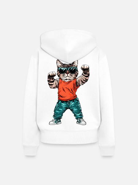 Coole Katze - Frauen Premium Bio Zip Hoodie - Weiß