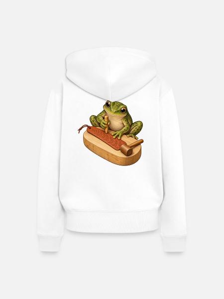 Frosch prägt ein Leder-Lesezeichen - Frauen Premium Bio Zip Hoodie - Weiß