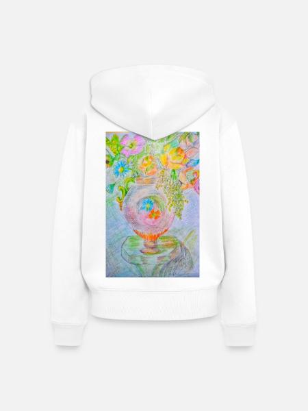 Runde Vase mit verschiedenen Blumen - Frauen Premium Bio Zip Hoodie - Weiß