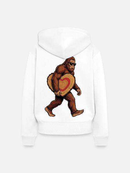 Sasquatch mit Holzherz - Frauen Premium Bio Zip Hoodie - Weiß