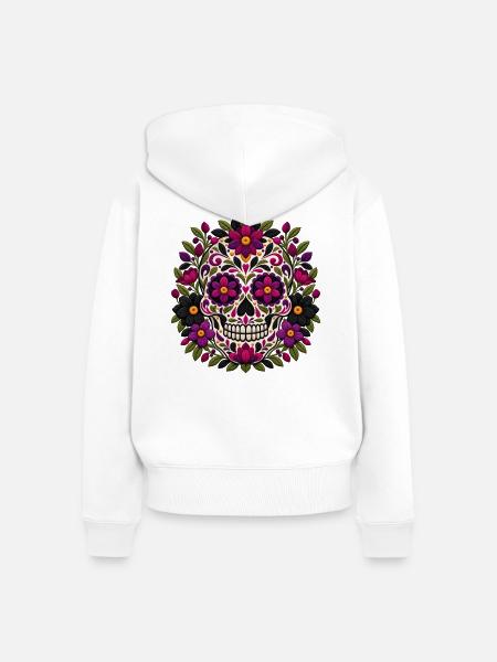 Gotischer Blumenzuckerschädel | Pyrenäen-Linie Labor - Frauen Premium Bio Zip Hoodie - Weiß