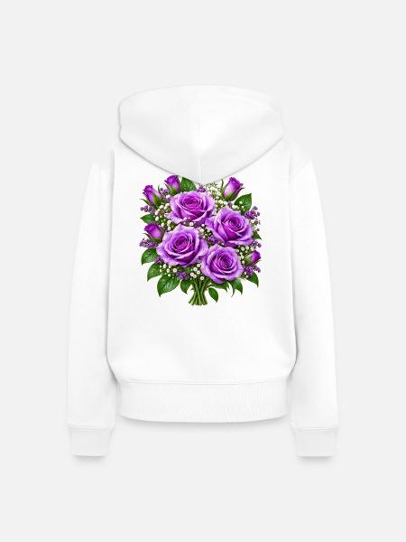 Lavendelrosen-Straußdruck - Frauen Premium Bio Zip Hoodie - Weiß