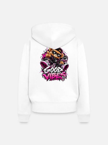 Good Vibes Teddybär Graffiti - Frauen Premium Bio Zip Hoodie - Weiß