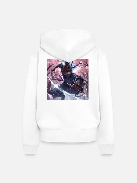 Ninja im Kirschblütenwald - Frauen Premium Bio Zip Hoodie - Weiß