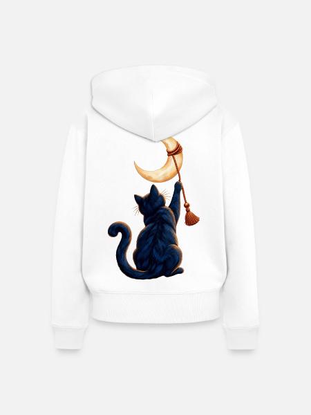 Mond-Abbrecherkatze - Frauen Premium Bio Zip Hoodie - Weiß