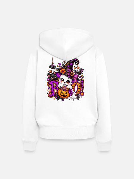 Süße Halloween-Hexe mit Kürbiskorb - Frauen Premium Bio Zip Hoodie - Weiß