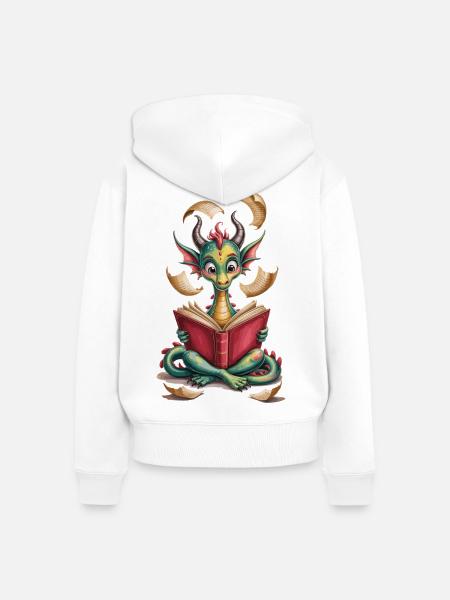 Bücherdrache Drache mit Buch Shirt - Frauen Premium Bio Zip Hoodie - Weiß
