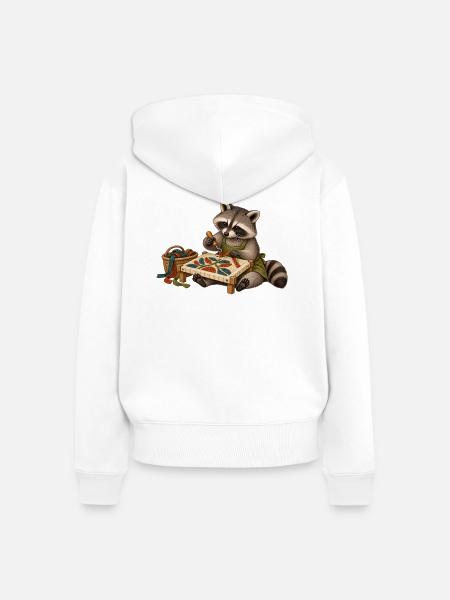 Waschbär zieht Wollschlingen - Frauen Premium Bio Zip Hoodie - Weiß