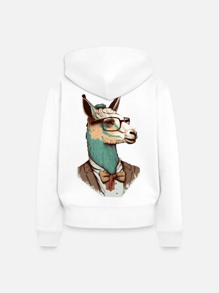 Lama Nerd mit Brille und Anzug - Frauen Premium Bio Zip Hoodie - Weiß