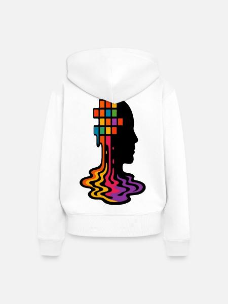 Regenbogen Pixel Schmelz Porträt - Frauen Premium Bio Zip Hoodie - Weiß