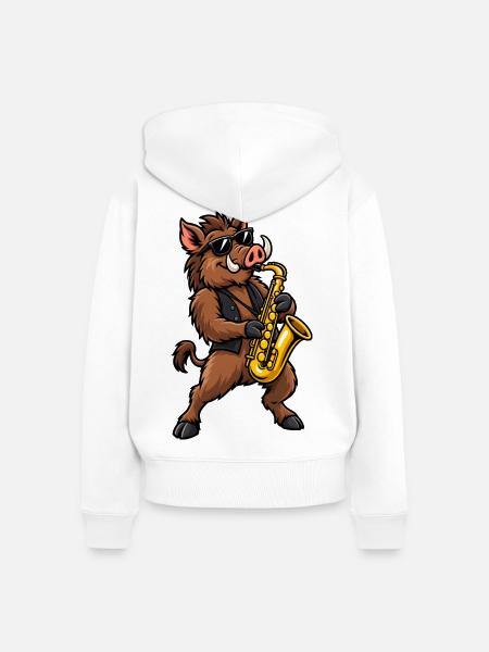 Wildschwein mit Saxophon - Frauen Premium Bio Zip Hoodie - Weiß
