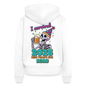Ich habe die Silvesterparty 2025 überlebt - Frauen Premium Bio Zip Hoodie - Weiß - Hinten - AI Model Female 172 light (172cm)