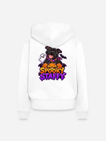 Spooky Staffy - Frauen Premium Bio Zip Hoodie - Weiß