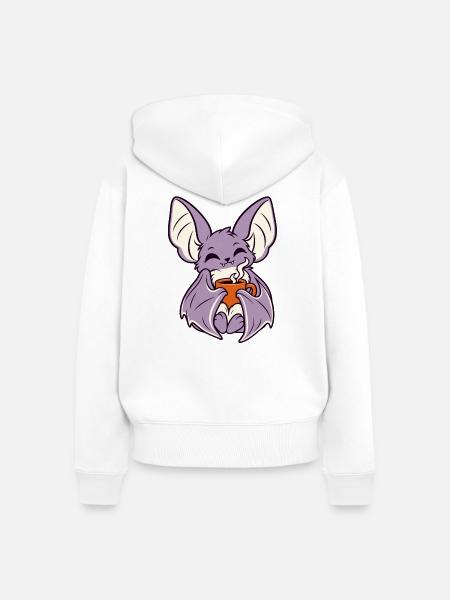 Kaffee-Fledermaus mit Becher - Frauen Premium Bio Zip Hoodie - Weiß
