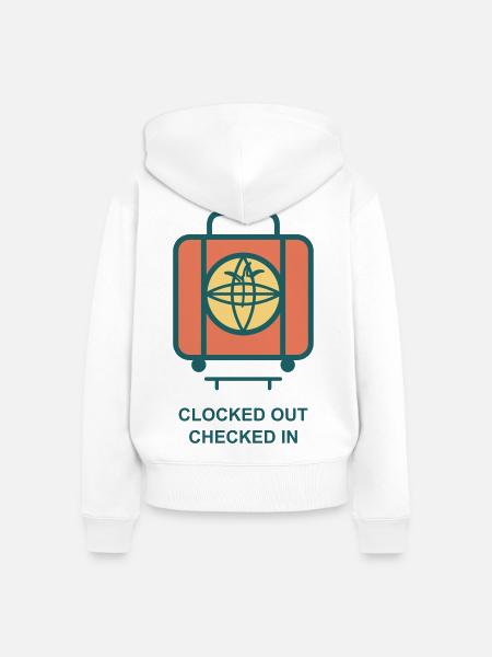 Clocked Out Checked In Koffer - Frauen Premium Bio Zip Hoodie - Weiß