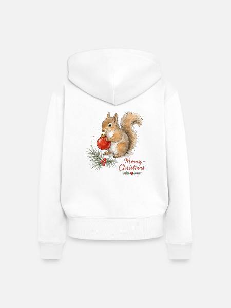 Weihnachtseichhörnchen mit Ornament - Frauen Premium Bio Zip Hoodie - Weiß