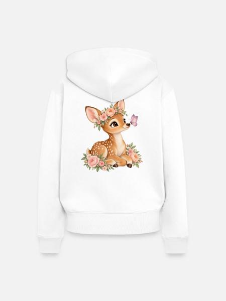 Hirsch mit Blumenkranz - Frauen Premium Bio Zip Hoodie - Weiß