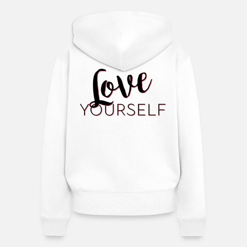 Love Yourself lettrage Pascal Voggenhuber - Sweat à capuche zippé Premium bio Femme - blanc