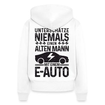 Unterschätze niemals einen Alten Mann mit E-Auto - Frauen Premium Bio Zip Hoodie - Weiß - Hinten - AI Model Female 172 light (172cm)