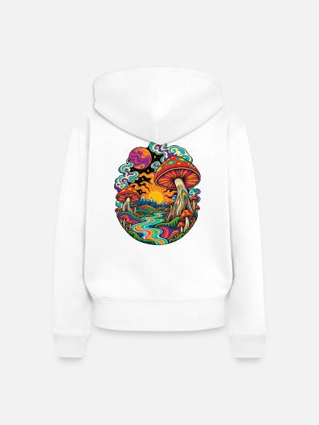 Psychedelische Pilzlandschaft - Frauen Premium Bio Zip Hoodie - Weiß