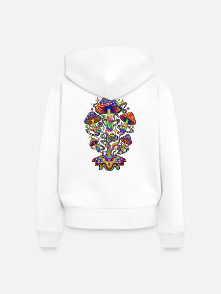 Psychedelic Rainbow Mushrooms - Frauen Premium Bio Zip Hoodie - Weiß