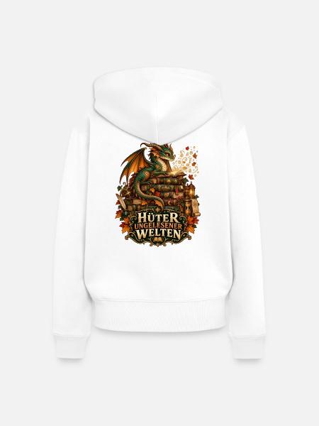 Hüter ungelesener Welten - Frauen Premium Bio Zip Hoodie - Weiß