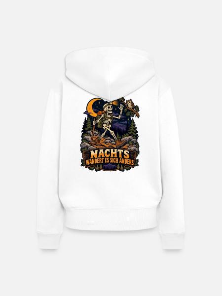 Nachts wandert es sich anders - Frauen Premium Bio Zip Hoodie - Weiß