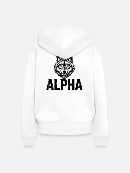 Alpha Wolf Cracked-Logo - Frauen Premium Bio Zip Hoodie - Weiß