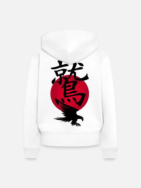 Schwarzer Adler und Rote Sonne - Frauen Premium Bio Zip Hoodie - Weiß