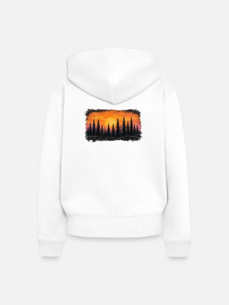 Sonnenuntergang Waldsilhouette - Frauen Premium Bio Zip Hoodie - Weiß