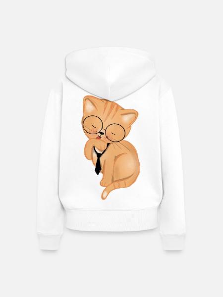 Bürokatze mit Krawatte - Frauen Premium Bio Zip Hoodie - Weiß